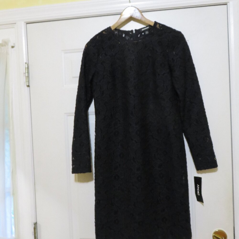 DKNY Long Sleeve Lace Dress Style P4570034MB Arctic NAV Sz 04 NEW!